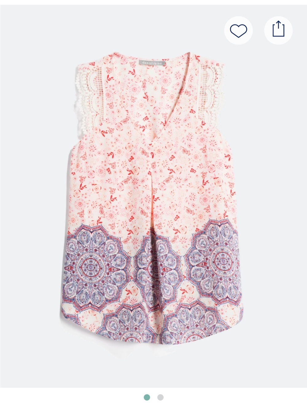 Daniel Rainn Pink Paisley-Print Crochet-Trim Sleeveless Top